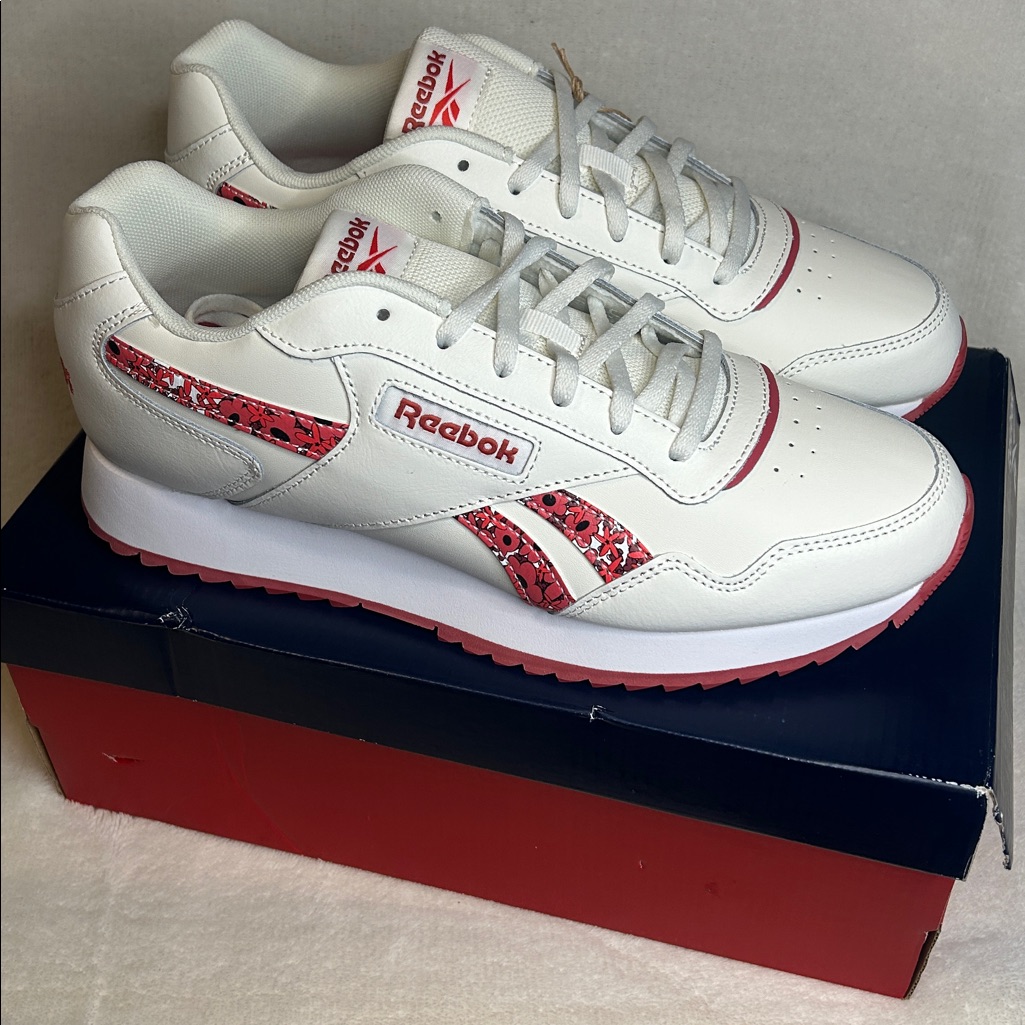 Nib Reebok Women’s Glide Ripple Running Shoes Cream Red Sneakers 10